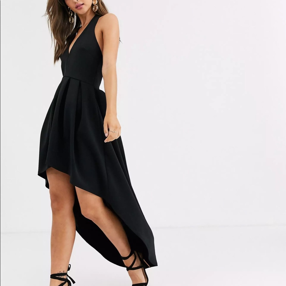 True Violet Halter Plunge High Low Dress